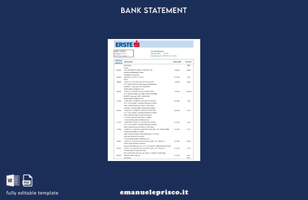 modello Excel di estratto conto bancario Austria Erste Group in stile verificato